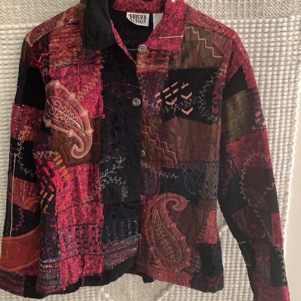 Patch Work Jacket, Burgundy And Black - image 1